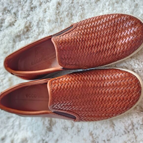 Ecco Brown Woven Leather Slip-On Loafers - Picture 1 of 3